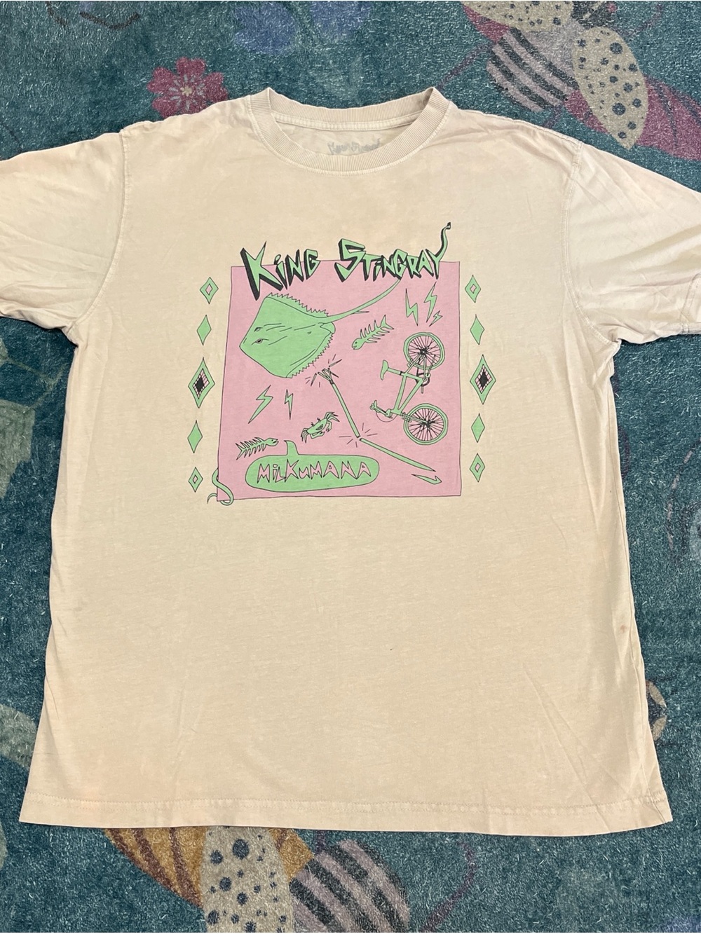 King Stingray band tee Light Beige Crew Neck Tee with Subtle Printed Logo